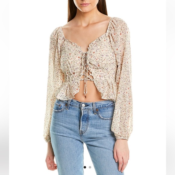 Aidan Lace Up Crop Top in Ivory Multi, Size Small - Picture 17 of 17